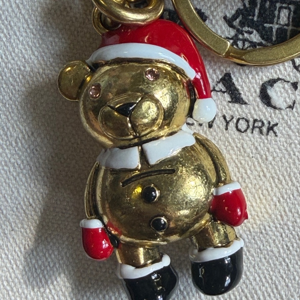 Coach Gold-Tone Bear Ornament Keychain with Red and Black Accents